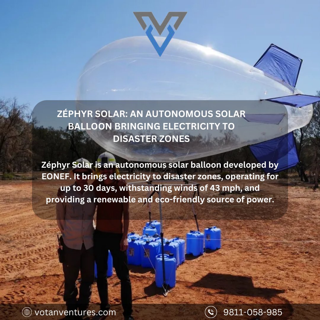votaneco's tweet photo. ZÉPHYR SOLAR: Illuminating Hope in Disaster Zones with Autonomous Power. EONEF's Solar Balloon Delivers Renewable Electricity, Enduring Winds of 43 mph for 30 Days!
.
.
.
.
#votanventures #solarballoon #cleanenergy #disasterrelief #renewablepower #sustainablefuture https://t.co/2VJypqqzKy