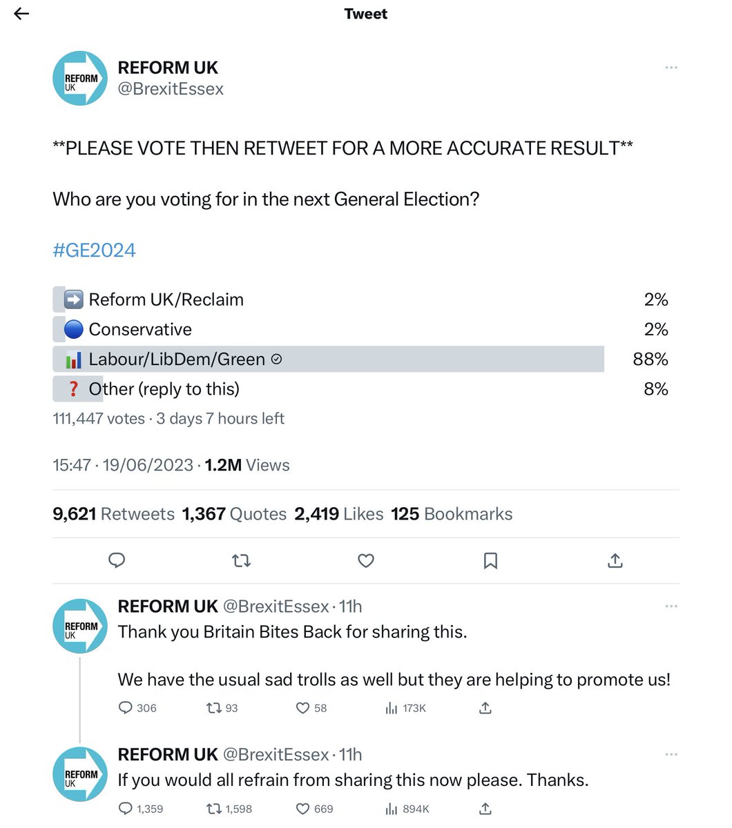 BrexitBuster's tweet photo. Reform UK: an online car crash in three tweets. 
You’d need a heart of stone not to laugh out loud. 🤣🤣🤣
#ReformUK #Clownshow 🤡 #DickTice https://t.co/3FwEiUtjbR