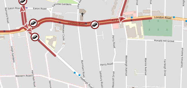 Hadleigh - A13 London Road - slow traffic in both directions between Hadleigh Road and Eastwood Road.