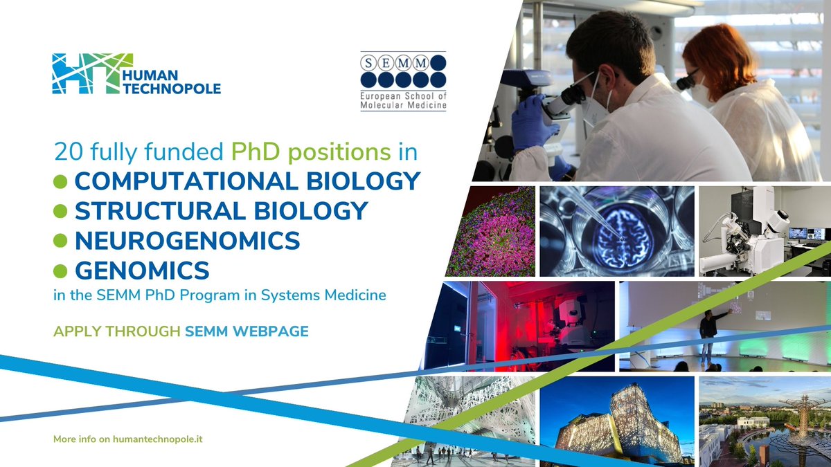 🚀 Embark on your scientific journey with us! We offer 20 fully funded 4-year PhD scholarships in #ComputationalBiology #StructuralBiology #Genomics #Neurogenomics

Apply by July 24 👉 humantechnopole.it/en/news/20-ful…