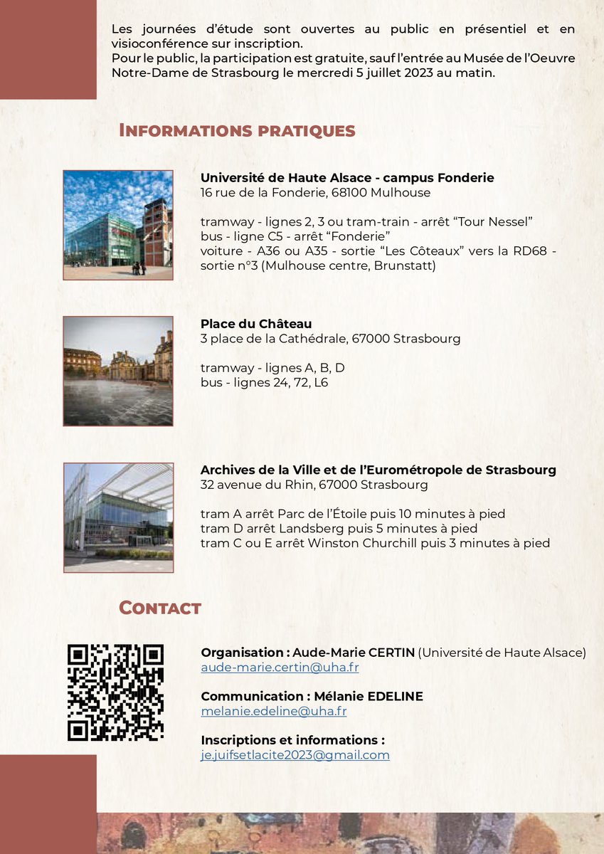#journées #études
📅Rdv les 4 &amp; 5 juillet prochains pour 2j d'échanges sur les Juifs dans les villes du #Rhinsupérieur du XI au XVe siècles.
Organisées par <a href="/UHA68/">UHA</a>, le programme est à découvrir ici 👇
#colloque #archives #histoire #locale #regionale #strasbourg #alsace #universite