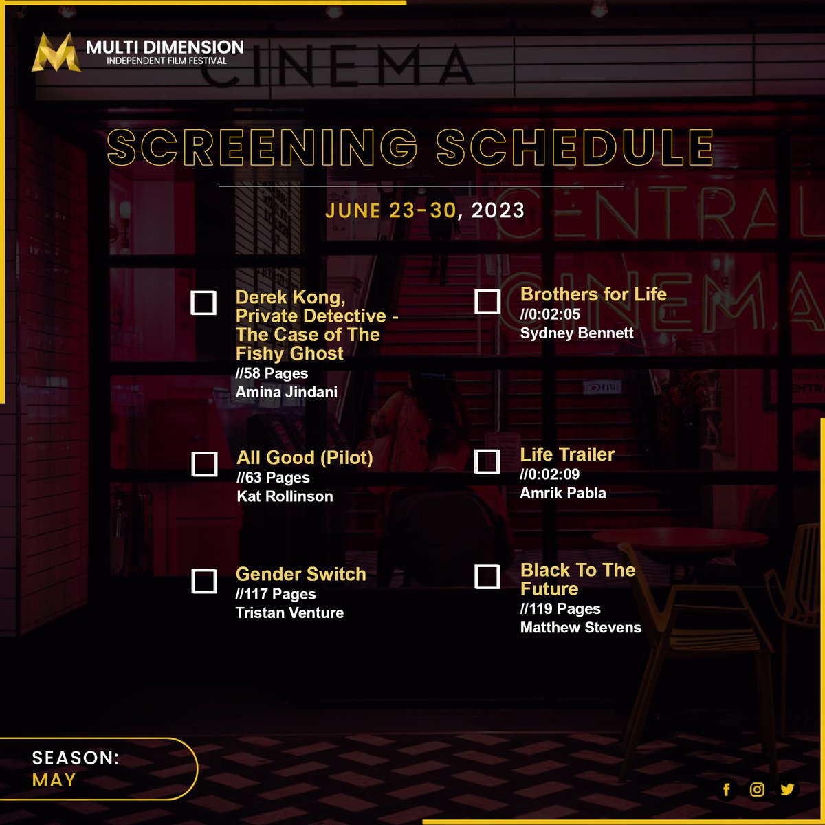 MDIFF21's tweet photo. MDIFF SCREENING SCHEDULE
Check out some of the fantastic projects on our website from June 23 - June 30, 2023.
It all depends on the perspective you view from - Think Multidimensional
#SUPPORTINDIEFILM
#mdiff #screeningschedule #films #scripts #screenplays https://t.co/2unAnzcLr7