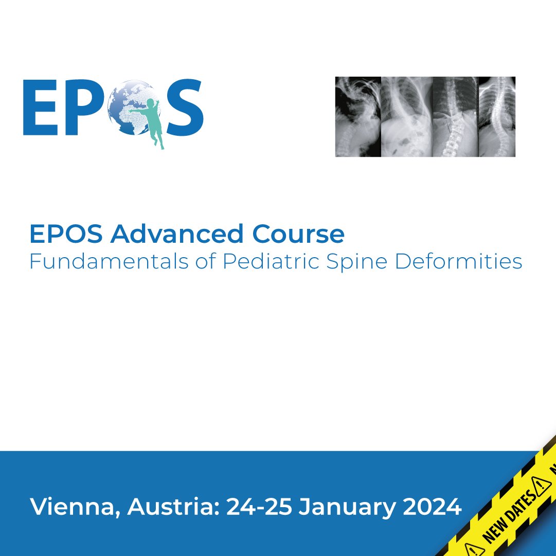 SEATS still AVAILABLE! EPOS Advanced Course - Fundamentals of pediatric spine deformities to be held 24-25 January 2024 in Vienna has still places available. For further details of the scientific programme and the link for registration, please visit the dedicated course page