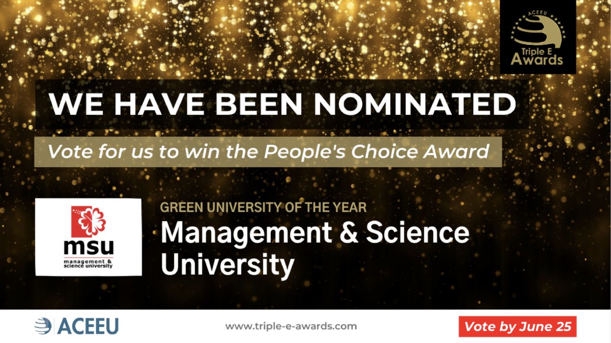 Vote right now as MSU is nominated for Global Award Categories 2023;  Most Engaged University of the Year &  Green University of the Year.  #entrepreneurship #sustainability #engagement #ACEEU_Awards
#2023Entry799
@MohdShukriYajid
@ACEEU_org