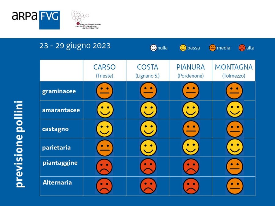 F_Scoccimarro's tweet photo. 🇮🇹
PREVISIONE POLLINI in #RegioneFVG di #ARPAFVG.
Abbondanti #graminacee e #piantaggine in pianura, #parietaria a Trieste.
In fiore #castagno, #chenopodio, #parietaria
Spore di #alternaria in aumento, soprattutto in pianura.
Previsione 👉 https://t.co/dVWzVX9qBS
#FVG  #polliniFVG https://t.co/N7IPbLqmkt