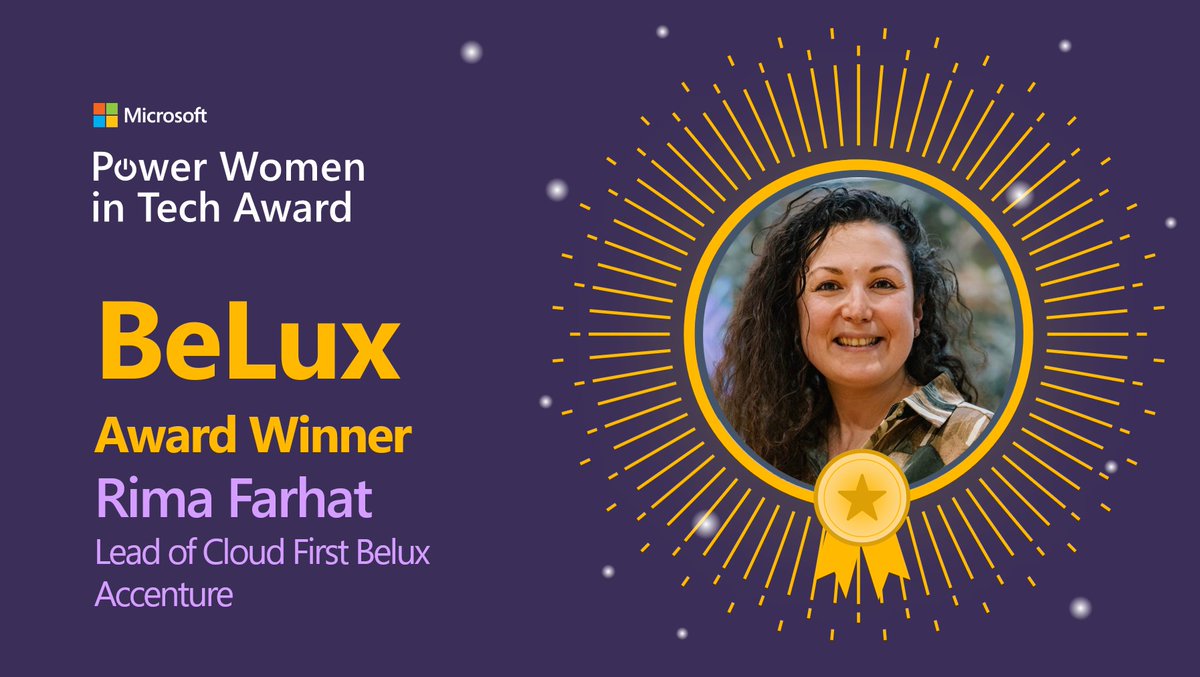 Microsoftbe's tweet photo. Congratulations to Rima Farhat who has been recognized as the Belux winner of the inaugural Microsoft Power Women in Tech Awards.
For the full list of winners across the region, take a read of this blog: https://t.co/F49ITdE9Bd
#MicrosoftWE #PowerWomenInTech #MSPartner https://t.co/l7iFdL5B6B