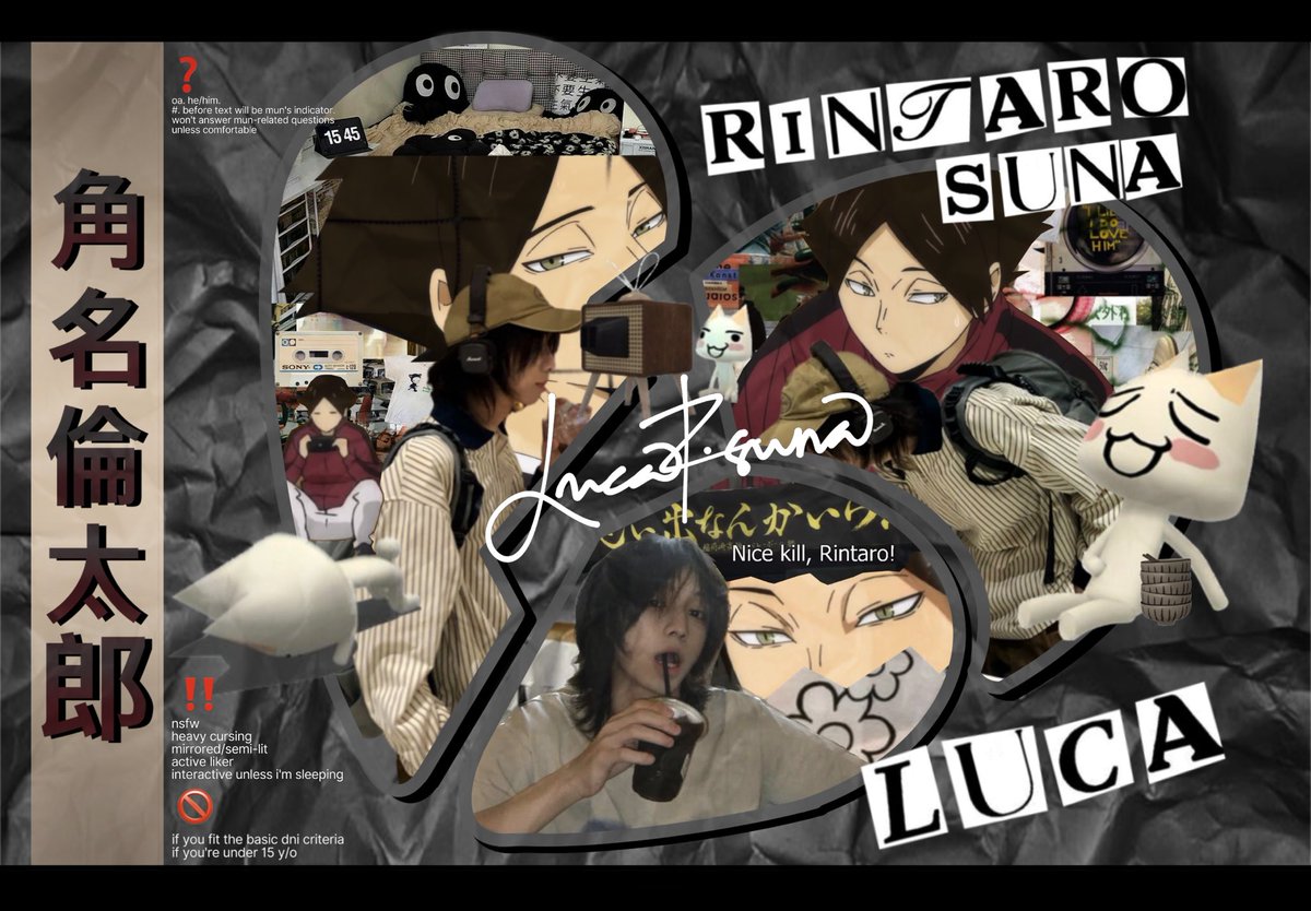 ︎ ︎
 ︎ ︎ ︎ ︎ ︎ ︎ ︎
︎ ︎ ︎ ︎ ︎ ︎ ︎ ︎  ⠀⠀倫太郎 LUCA。  est.  '96
  ⠀    ⠀⠀like / rt to be mutuals  #hqrp
                       
︎ ︎ ︎ ︎ ︎ ︎ ︎ ︎