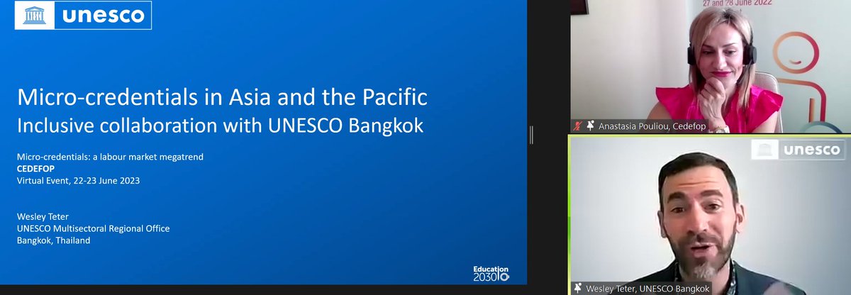 🔸🔹Cedefop conference on #microcredentials

@UNESCO's @WesleyTeter presents #microcredentials in #Asia and the #Pacific
 
#EuropeanYearOfSkills