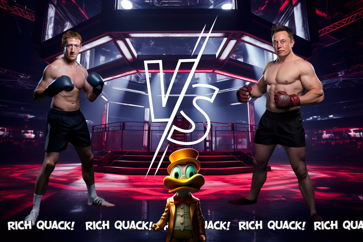RichQuack's tweet photo. Elon Musk and Mark Zuckerberg agree to hold cage fight! Are You Ready?

Choose your MMA fighter 🥊🥊🥊

❤️ Like for Team #Elonmusk 

🔁 Retweet for Team #MarkZuckerberg 

Please let us sponsor the fight 🙏 $QUACK #RichQUACK #ElonvsZuck #CryptoTwitter