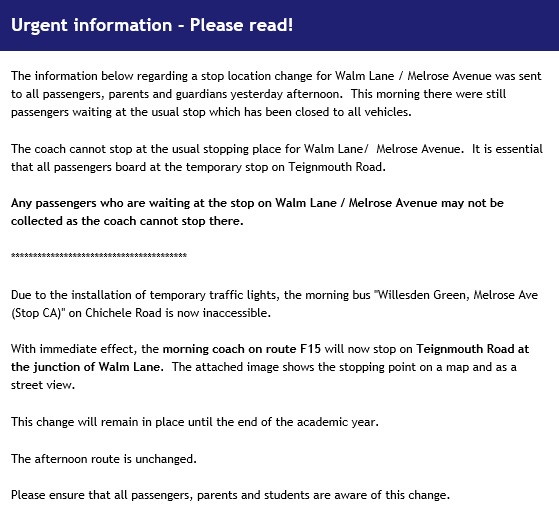 HabsTransport's tweet photo. Reminder of important Information  for passengers on F15. https://t.co/9ORfuF0AG6