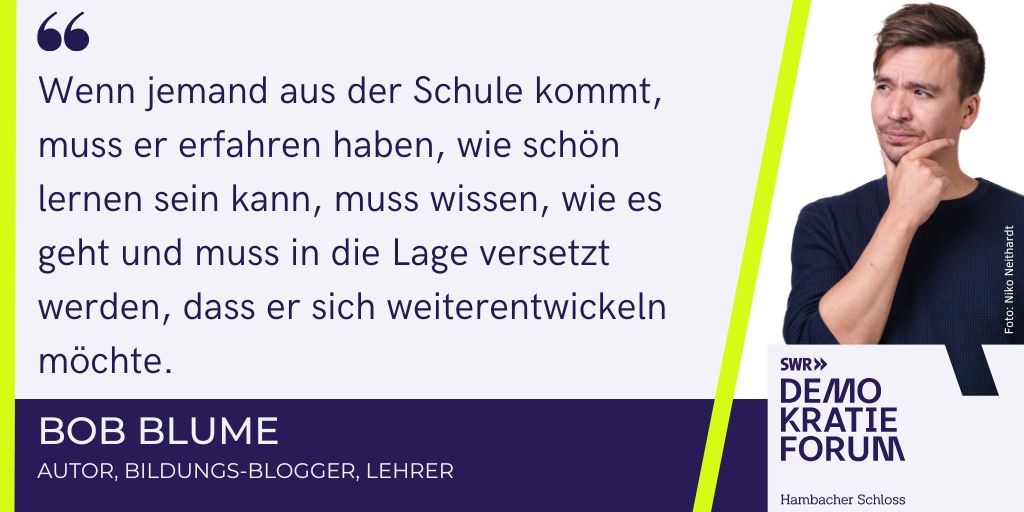 BILDUNG 3.0 - MODERNES LERNEN ZWISCHEN KRISE UND KI
Beim Demokratieforum am 28.6. freuen wir uns auf @blume_bob, @jessi_rosenthal und Prof. Dr. Kai #Maaz (@dipf_aktuell). 
Noch sind Plätze im Festsaal des Schlosses frei. Anmeldungen an: 
demokratieforum@hambacher-schloss.de