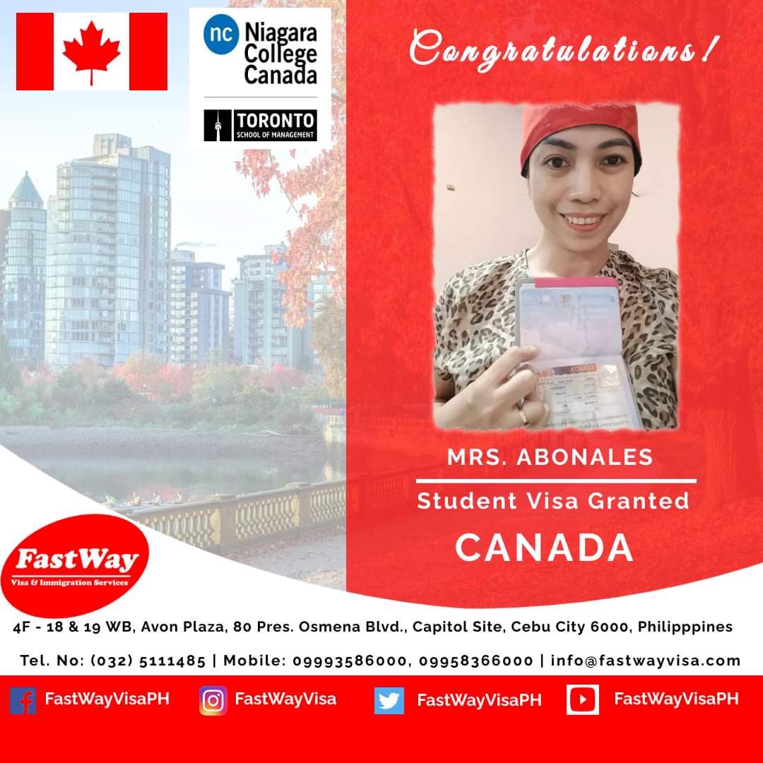 FastWayVisaPH's tweet photo. VISA NOTIFICATIONS: STUDY PERMIT VISA GRANTED FOR CANADA! CONGRATULATIONS MS. ABONALES
#fromCagayanDeOro #toCanada #StudentVisa #PGWP
#NiagaraCollegeToronto #freeassessment #visaassisstance #worldwideservices #freeconsultation #fastway #manila #cebu #fastway #visaapproved https://t.co/PlBcW1wfGM