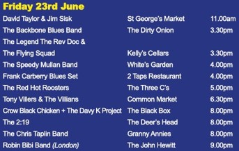 🎵 Today's schedule for Belfast City Blues Festival 2023 is packed with incredible acts! 🎶
🎉 Throughout the day, multiple venues across Belfast will be buzzing with amazing bands and their electrifying music.#BelfastCityBluesFestival2023 #CrowBlackChicken #BluesMusic