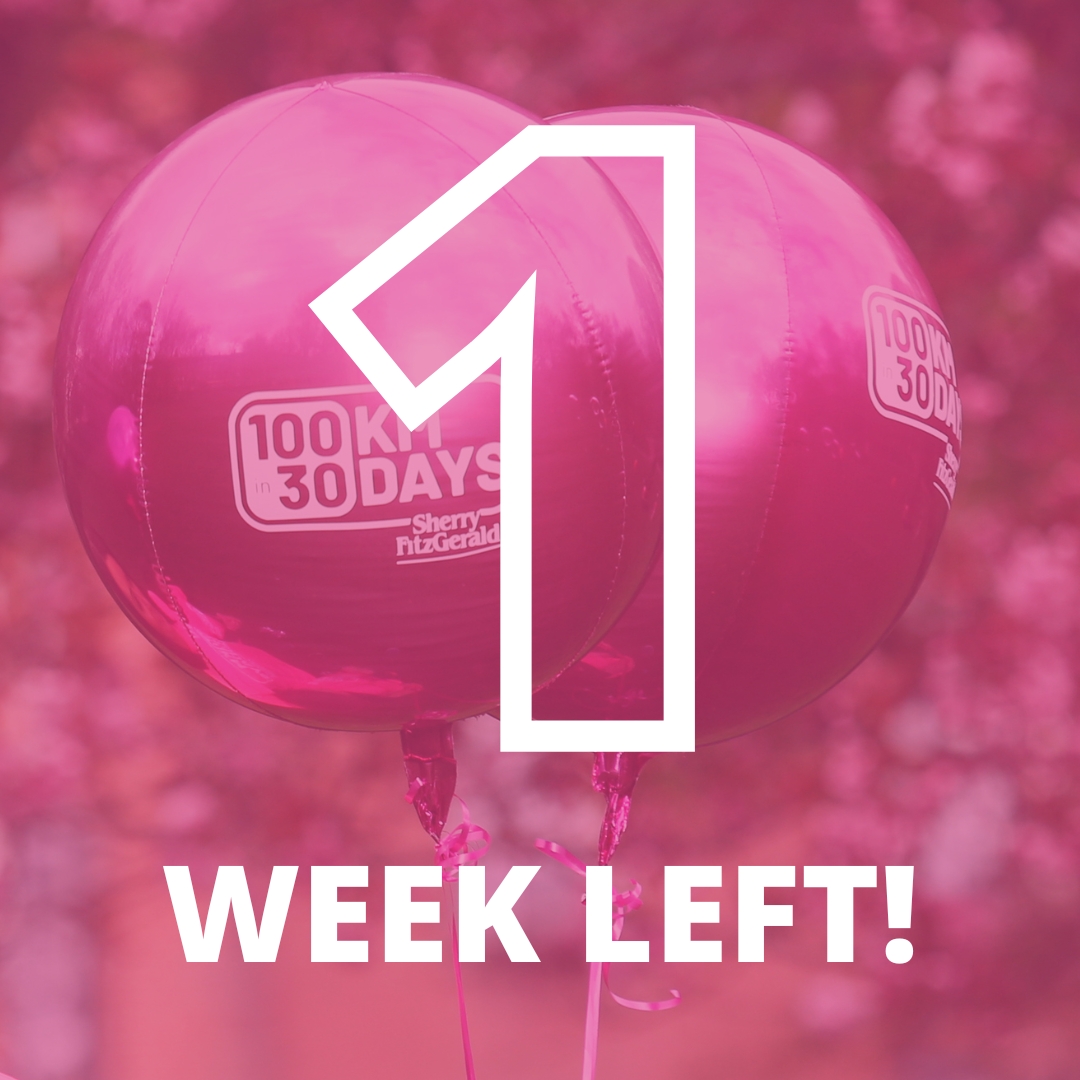 1 WEEK LEFT ⏰ How will you be clocking up the last few kilometres? 🏃♀️🚶🚲 🏊♀️ If you would like to donate & support the Marie Keating Foundation, please visit 100kin30days.ie 💗 @100kin30days @MarieKeating #sherryfitz #100kin30days #pinkarmy