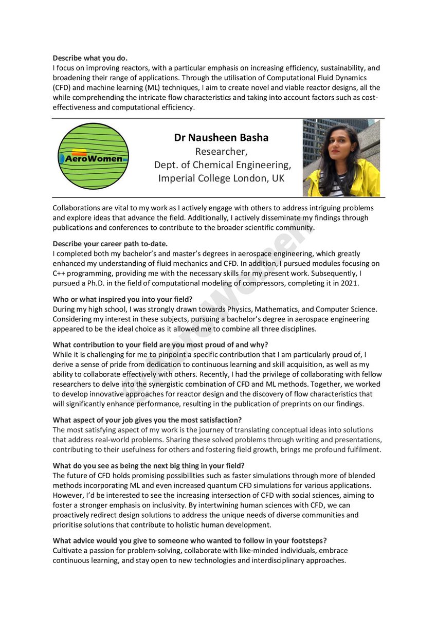 AeroWomen (@aerowomen) on Twitter photo Meet Dr Nausheen Basha (<a href="/Naush13/">Nausheen Basha</a>), Researcher at <a href="/ImperialChemEng/">Imperial ChemEng</a> <a href="/ImperialCollege/">Imperial College London</a>. Nausheen works on developing novel & viable reactor designs for a range of applications, using Computational Fluid Dynamics #CFD & #MachineLearning techniques #WomenInSTEM #INWED23 #MakeSafetySeen Meet Dr Nausheen Basha (<a href="/Naush13/">Nausheen Basha</a>), Researcher at <a href="/ImperialChemEng/">Imperial ChemEng</a> <a href="/ImperialCollege/">Imperial College London</a>. Nausheen works on developing novel & viable reactor designs for a range of applications, using Computational Fluid Dynamics #CFD & #MachineLearning techniques #WomenInSTEM #INWED23 #MakeSafetySeen