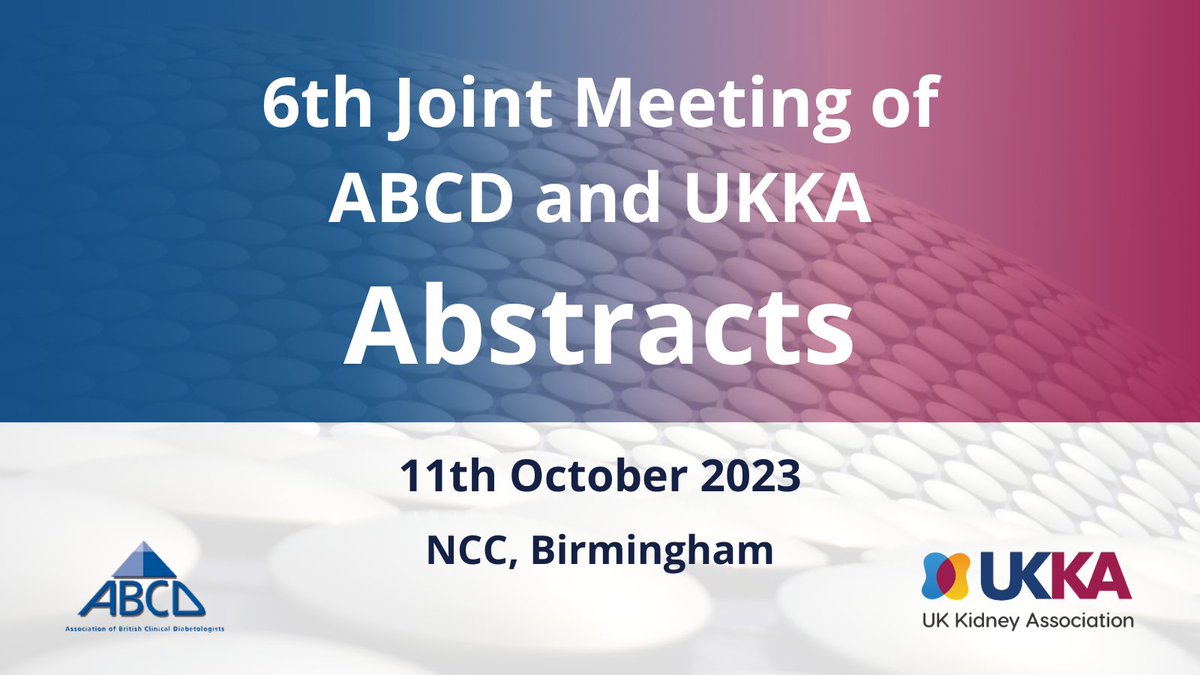 Submit an abstract of no more than 250 words for this ABCD & UKKA meeting. Abstracts should be related to the care of people with diabetes and kidney disease and are welcomed from all members of the multidisciplinary team. Submit by 18th July at 11.59am ⌛ow.ly/JxxS50ONPys