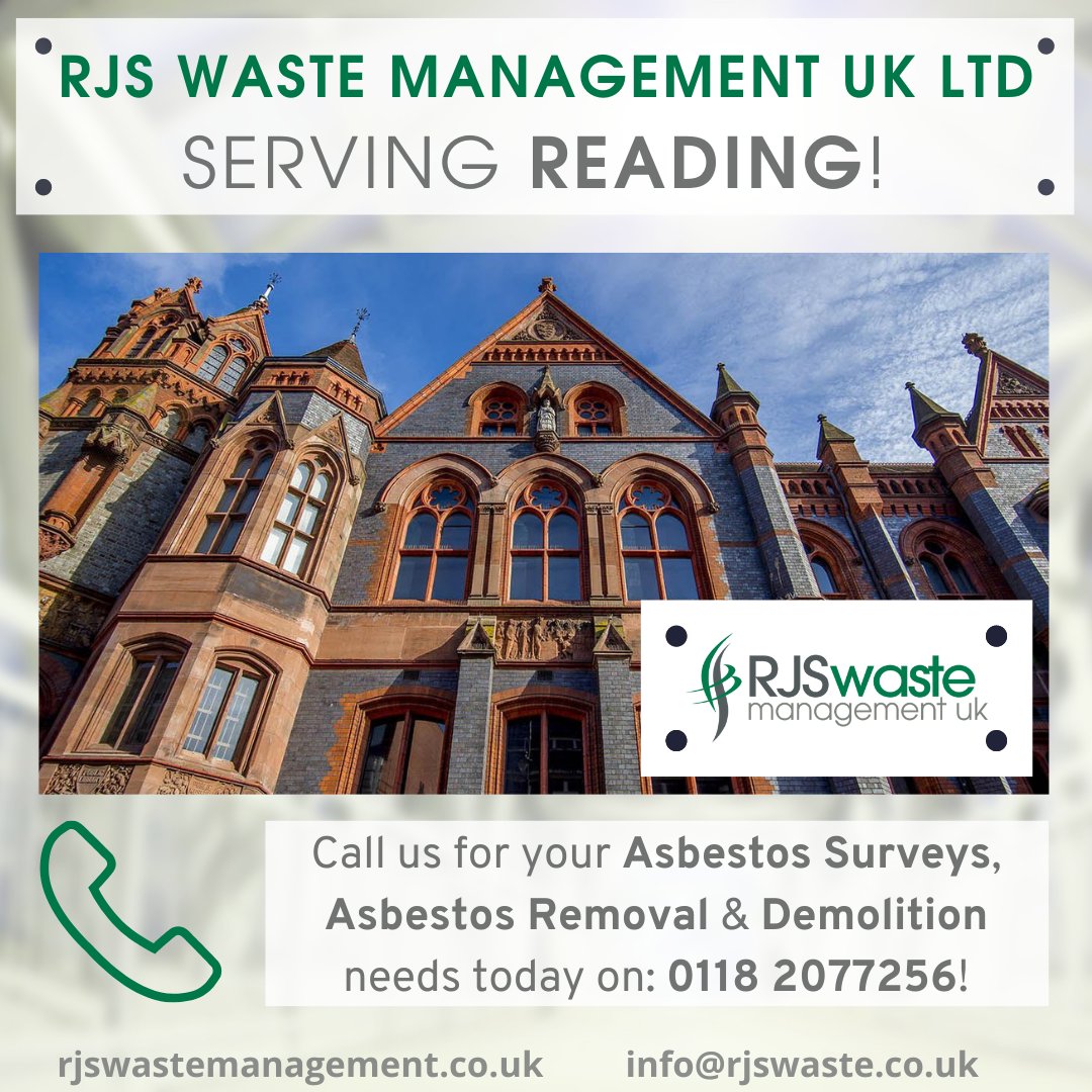 RJS Waste Management serving you in #Reading!

We can help you with:
• #HazardousWasteManagement
• #StripOutWorks  
• Soil Contamination Removal
• Bird &amp; Bat Guano Removal
• Asbestos Surveys &amp; Asbestos Removal 

Call 0118 2077256 for your free quote buff.ly/3yh7uDt