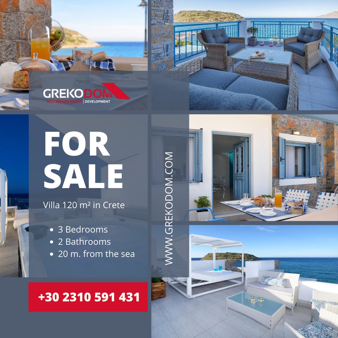 grekodom's tweet photo. For sale is a beautiful beachfront villa with open views to the blue sea in eastern Crete! This unique property of 120 sq.m. featuring 3 bedrooms and 2 bathrooms, is situated just 20 meters from the sea.
400 000 €
More - https://t.co/dqBwbtv4M4

#crete #villa #forsale #grekodom https://t.co/VzOq9zLMYI