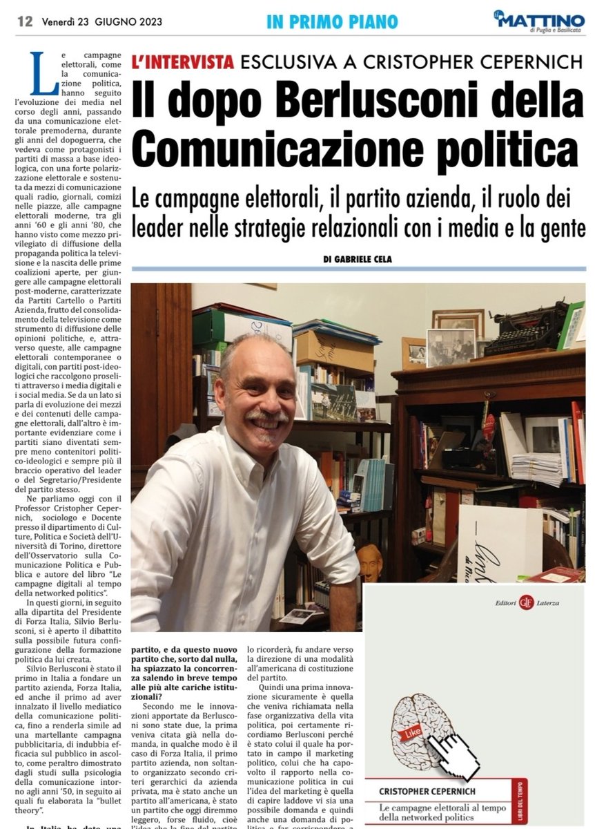 Gabriele Cela (@cela_gabriele) on Twitter photo #Buongiorno a tutti 🌞
Condivido un mio articolo sulla #comunicazione #Politica, intervista al prof. <a href="/Cepernich/">Chris Cepernich</a>, #sociologo e docente presso <a href="/unito/">Università di Torino</a>,sul numero di oggi de #ilmattinodipugliaebasilicata
<a href="/IlMattinoFoggia/">Il Mattino quotidiano</a>
#Berlusconi #communication #news #journal #Roma #Buongiorno a tutti 🌞
Condivido un mio articolo sulla #comunicazione #Politica, intervista al prof. <a href="/Cepernich/">Chris Cepernich</a>, #sociologo e docente presso <a href="/unito/">Università di Torino</a>,sul numero di oggi de #ilmattinodipugliaebasilicata
<a href="/IlMattinoFoggia/">Il Mattino quotidiano</a>
#Berlusconi #communication #news #journal #Roma