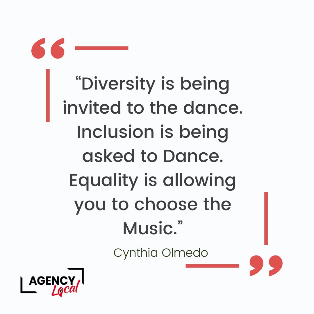 “Diversity is being invited to the dance. Inclusion is being asked to Dance. Equality is allowing you to choose the Music.” ― Cynthia Olmedo, Workforce Development Specialist #diversity #quote #inclusion #equality