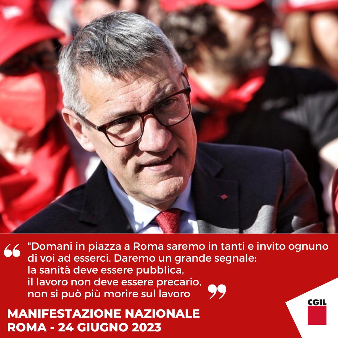 cgilnazionale's tweet photo. 🟥Domani #24giugno a Roma manifestazione in difesa del diritto alla #salute, per il rilancio del #SSN, per garantire salute e #sicurezza nei luoghi di lavoro  

Video appello di #MaurizioLandini: https://t.co/uBw6tSDk6n
Info: https://t.co/XB34jveUHm 

#InsiemePerLaCostituzione https://t.co/W80w5fmOpK