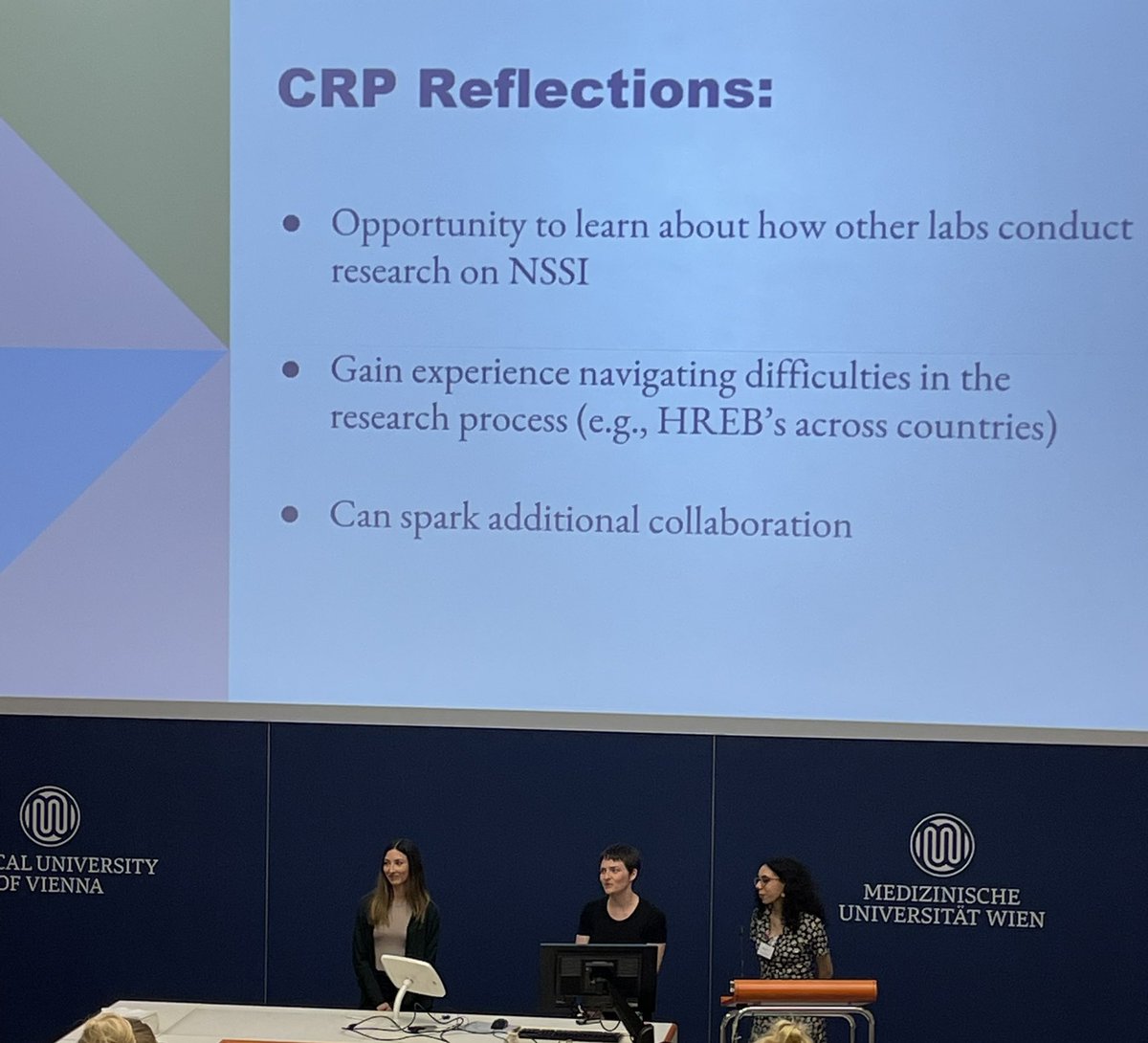 2022-2023 ISSS Collaborative Research Program (CRP) presentations w/ @m_sylvanna + Christina Robillard + @kirstyhird. Great work! Now sharing their reflections on their experiences in the CRP. #itripleS2023