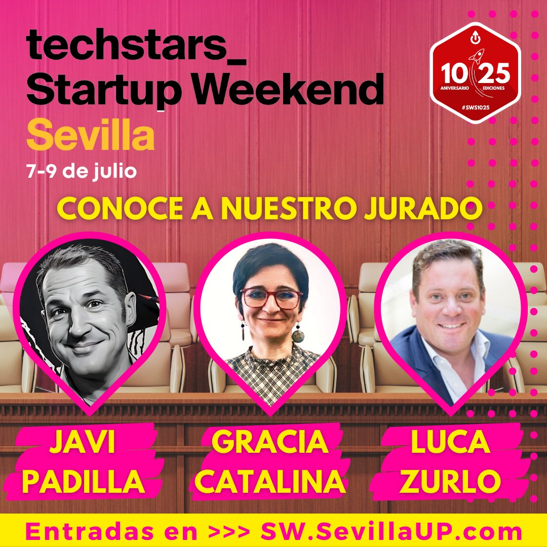 Todo #Startup Weekend tiene sus presentaciones ante un #jurado de #profesionales ¡Atención al nuestro! Javi Padilla <a href="/elpady/">Javi Padilla</a>, <a href="/GraciaCatalina_/">Gracia Catalina Piñero</a> y <a href="/Luca_Zurlo/">Luca Zurlo</a> 
#Especialistas del #emprendimiento, la #tecnología, la #aceleración y la #inversión 
Entradas > SW.SevillaUP.com