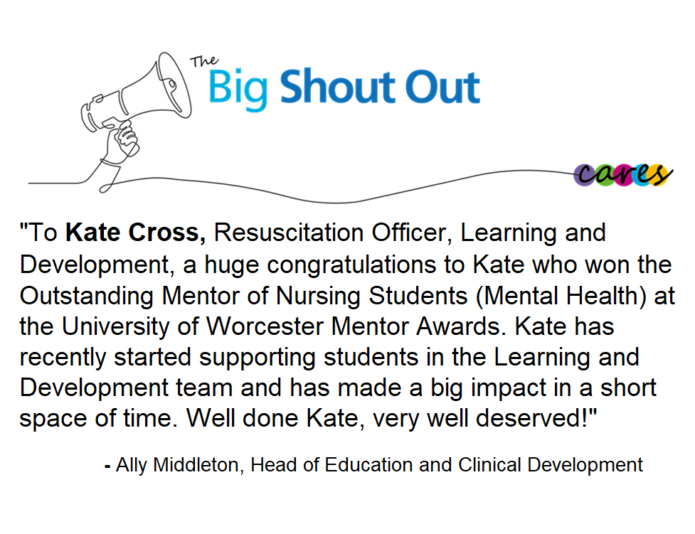 A huge congratulations to Kate @Resus_PHTeam who won the Outstanding Mentor of Nursing Students (Mental Health) award at the @worcester_uni Mentor Awards 👏🏆😁