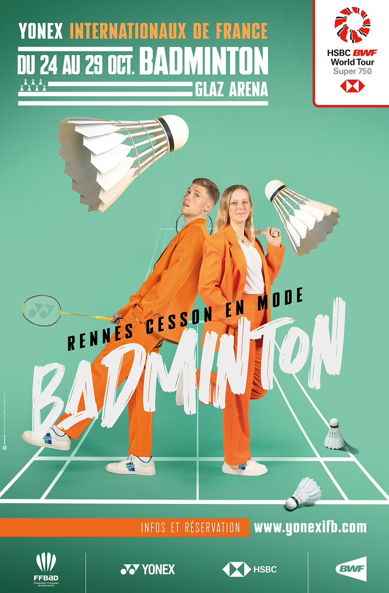 FFBaD's tweet image. À 4️⃣ mois du début des #YonexIFB, l’heure est venue de vous dévoiler l’affiche de cette nouvelle édition 🤩

Rendez-vous à la Glaz-Arena de Rennes – Cesson-Sévigné du 24 au 29 octobre 2023 !

🎟️ tickets.yonexifb.com/fr

#badminton #frenchopen @glazarena