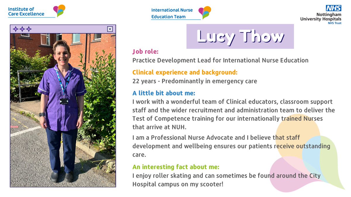 Meet our Practice Development Lead for International Nurse Education, the wonderful <a href="/thowlucy2/">Lucy Thow</a> ! 🙌

Keep checking in to see the rest of our amazing team who are supporting our newly recruited internationally trained nurses joining us at NUH 👀🤩