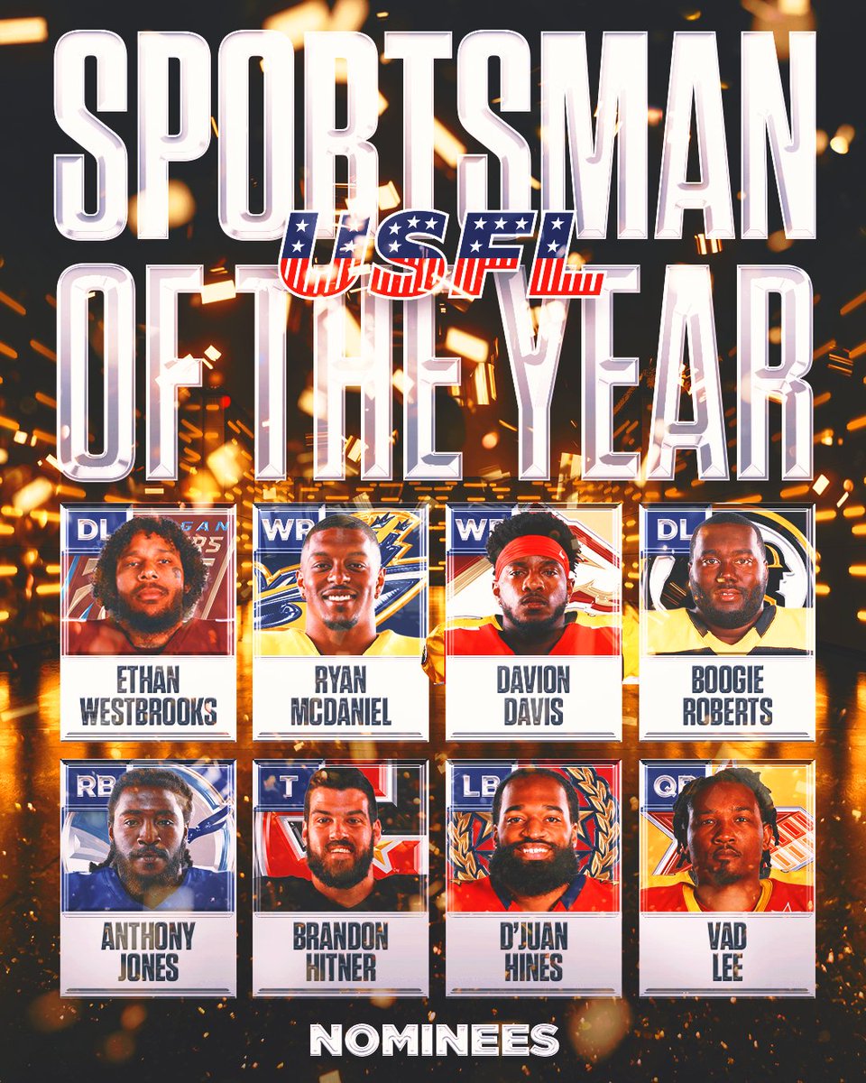 Introducing the 2023 Sportsman of the Year nominees 🏆

One of the USFL’s most prestigious honors, the award is presented annually to recognize one player’s commitment to community service off the field and excellence on the field 👏🏈

The winner will be announced on Friday,