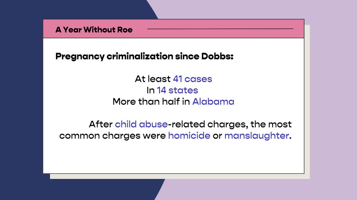 As we've long said, once you become pregnant, you become vulnerable to state control for any pregnancy outcome. Preliminary post-Dobbs tracking shows that the majority of cases are related to substance use. It's connected.