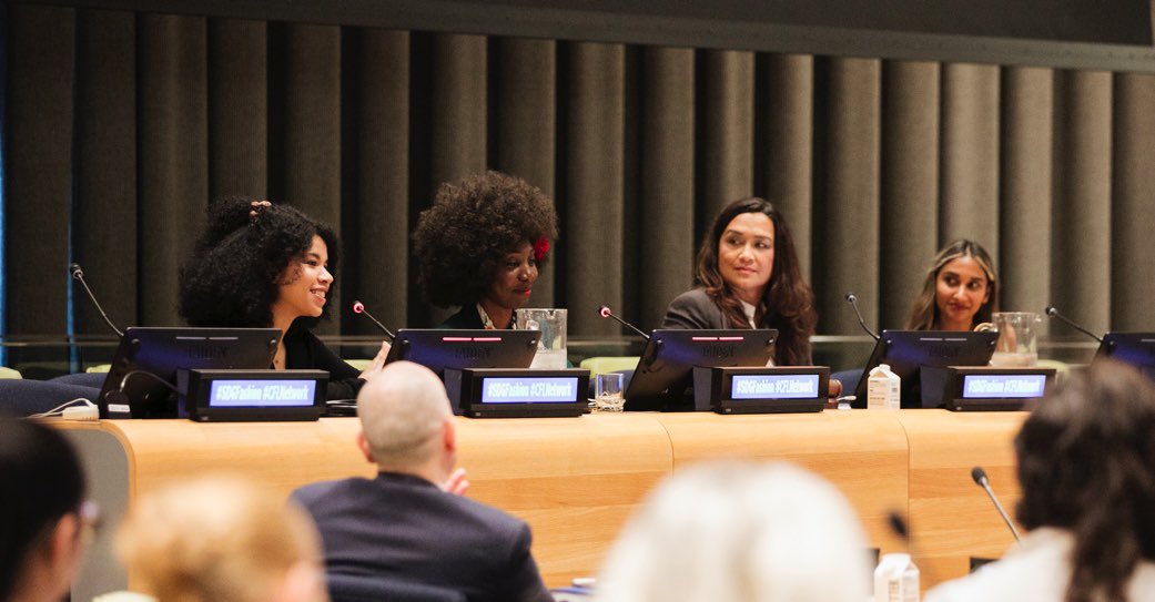 The UN Conscious Fashion and Lifestyle Network's annual meeting panel, "Life on Land: The Role of the Lifestyle Sector" featured Mariama Camara, KANAFRIK; Laurence Carr, Laurence Carr, Inc.; Eshita Kabra-Davies, By Rotation, and was moderated by Andrea Bossi, Fashionista #SDG15