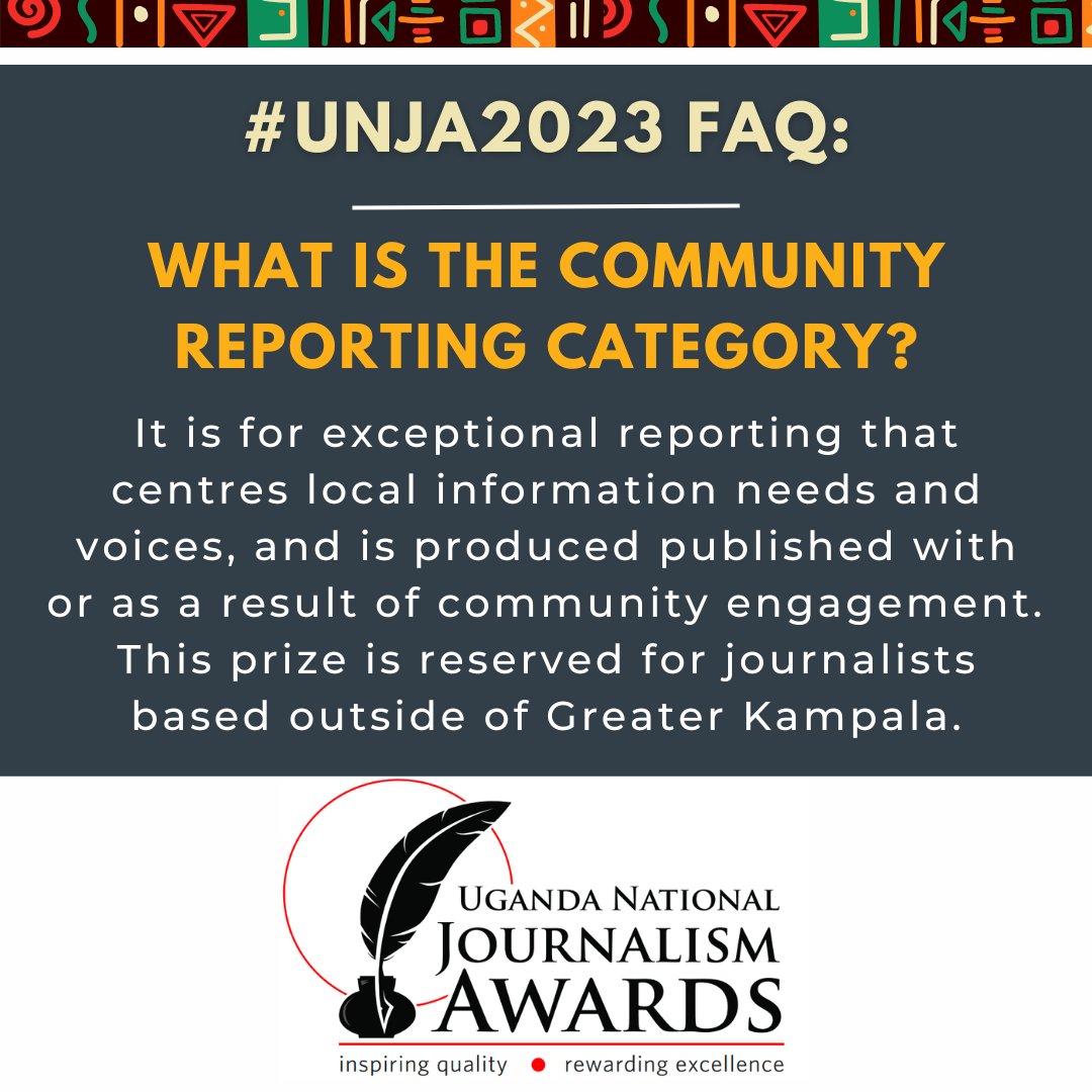 📢The Community Reporting category in the Uganda National Journalism Awards 2023 recognises the work of journalists covering under-reported local issues &amp; people who would not have been given a voice were it not for the work done by local reporters. 

ℹ️👉🏿acme-ug.org