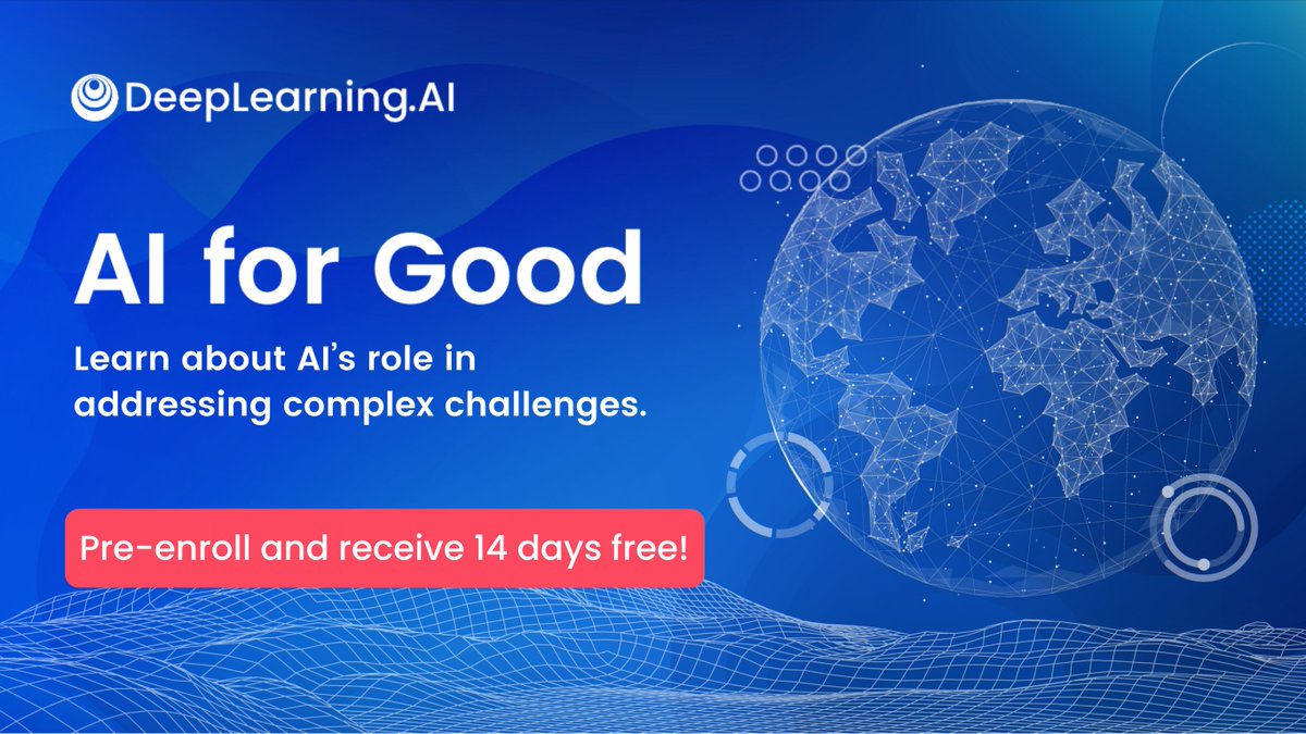 DeepLearning.AI (@deeplearningai) on Twitter photo AI for Good, our specialization launching next week, was designed with Microsoft’s AI for Good Lab and lead instructor <a href="/WWRob/">Robert Monarch</a>, ML engineer and author of Human-in-the-Loop Machine Learning.
Learn from real game-changers and become one!
Pre-enroll now 👉 hubs.la/Q01TZkpC0 AI for Good, our specialization launching next week, was designed with Microsoft’s AI for Good Lab and lead instructor <a href="/WWRob/">Robert Monarch</a>, ML engineer and author of Human-in-the-Loop Machine Learning.
Learn from real game-changers and become one!
Pre-enroll now 👉 hubs.la/Q01TZkpC0