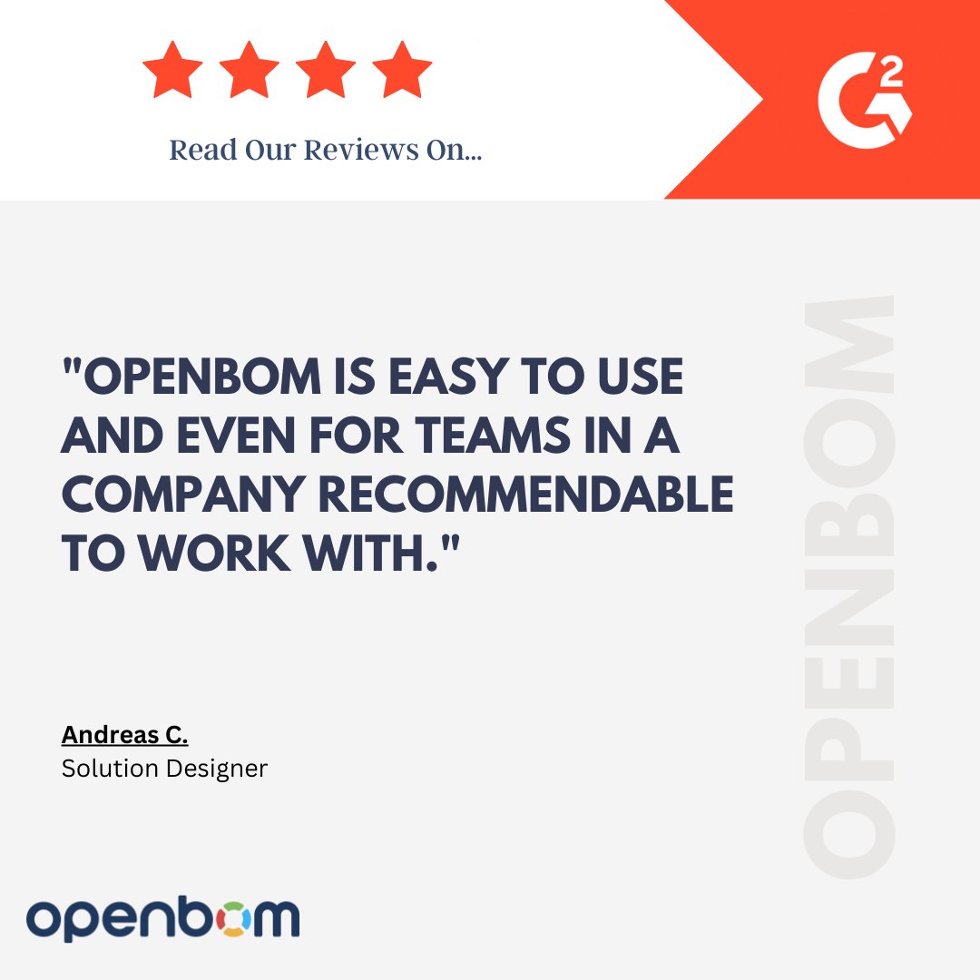 openbom's tweet image. 🌟 Experience the ease of use with OpenBOM! Discover why teams within companies highly recommend working with OpenBOM. Streamline your processes, enhance collaboration, and unleash your team's potential with OpenBOM today! 

#OpenBOM #UserReview

bit.ly/466uE12