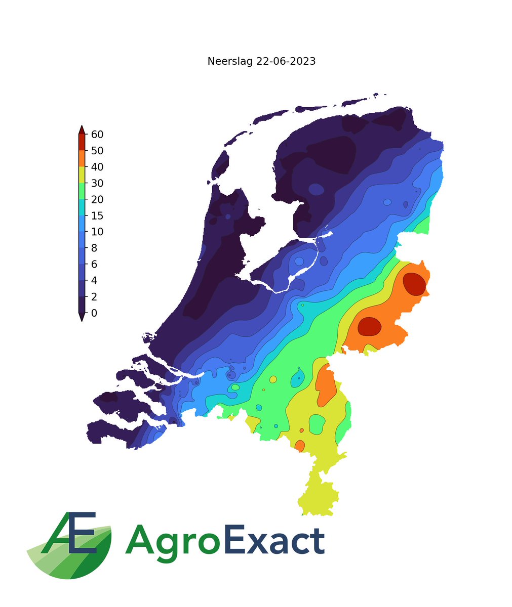 Er was even een meetnet van >500 automatische regenmeters, een outlier detectie algoritme en een dag met neerslag voor nodig, maar dan heb je ook wat.

Met <a href="/AgroExact/">AgroExact</a> maken we nu de eerste prachtige overzichtskaartjes met lokale neerslag: zie hier die van gisteren