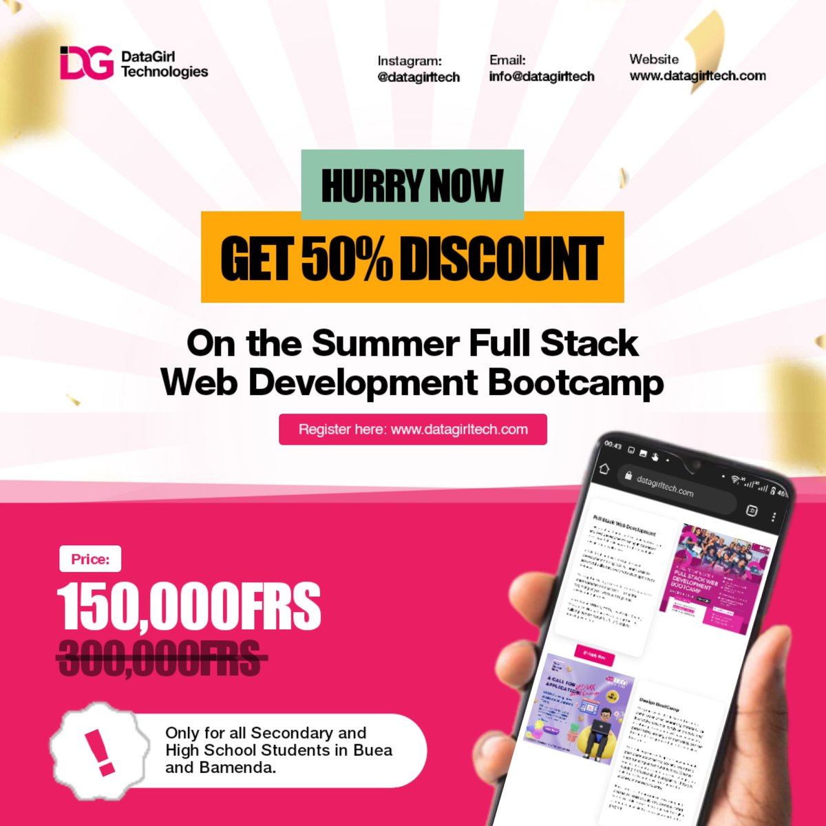 DataGirlTech1's tweet photo. Don't miss out on this!
For more inquiries, contact the number +237670595283 or
Apply at https://t.co/h4feOv1VGi
#datagirtech #womenintech #girlswhocode #webdevelopment #techskills #tgif #learning #training #women #Buea #Bamenda
#Caneroon https://t.co/QxHiUdzByT