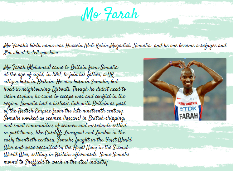 Benson School (@bensonschool) on Twitter photo 🧡Year 4 have been researching <a href="/Mo_Farah/">Sir Mo Farah</a> and the reason for his journey from his home country Somalia to the UK. We admire his achievements and his contributions to the UK. #Refugeeweek <a href="/BrumSchOfSanc/">Birmingham Schools of Sanctuary 🧡</a>
<a href="/SchsofSanctuary/">Schools of Sanctuary 🧡</a>🧡 🧡Year 4 have been researching <a href="/Mo_Farah/">Sir Mo Farah</a> and the reason for his journey from his home country Somalia to the UK. We admire his achievements and his contributions to the UK. #Refugeeweek <a href="/BrumSchOfSanc/">Birmingham Schools of Sanctuary 🧡</a>
<a href="/SchsofSanctuary/">Schools of Sanctuary 🧡</a>🧡