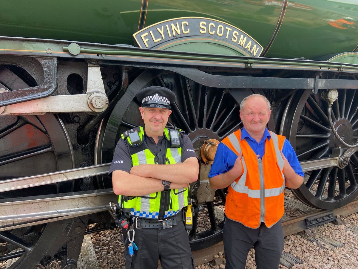 PS Buck today did a slightly different train patrol He found himself in his element patrolling The Flying Scotsman Please remember that whilst for some people it’s exciting to get a photo of this. Do so in a safe place and NOT on the tracks! #YouVsTrain #FlyingScotsman