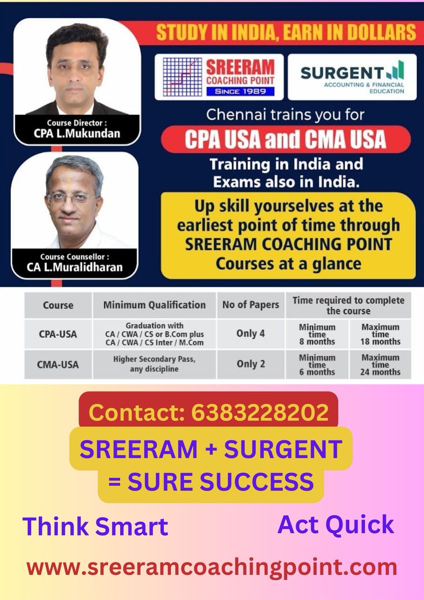 #cainter #cafinal #caintermediate #cmainter #cmafinal #cmaintermediate #SCP #SreeramCoachingPoint #cpachennai #cmachennai #cpacoaching #cmacoaching #cpabestcoaching #cpaSCP #cpaSreeramCoachingPoint #cmabestcoaching #cmaSreeramCoachingPoint #castudents #cpatips #caaspirants