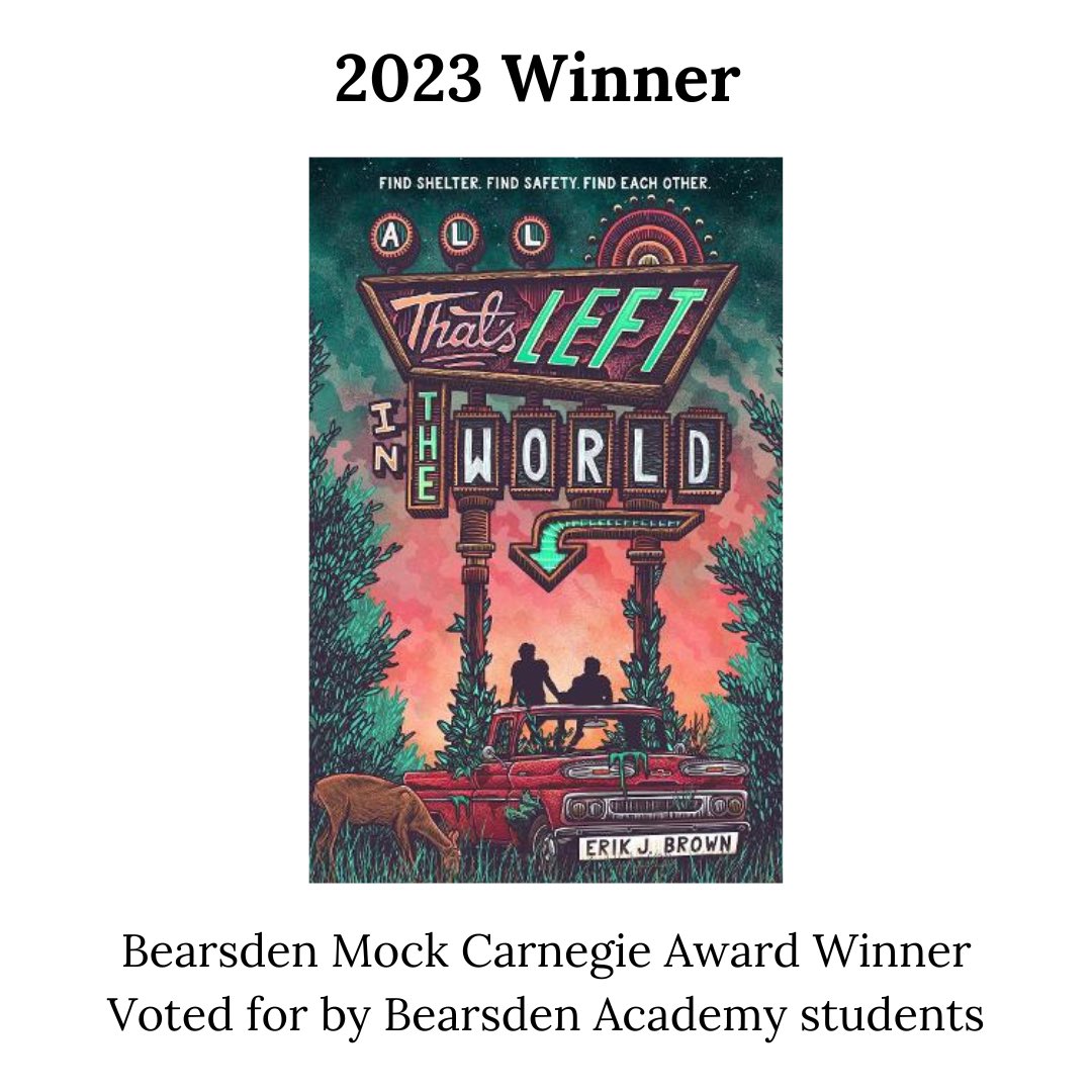 And congratulations again to the winner of the Bearsden Mock Carnegie Medal, ‘All That’s Left in the World’ by Erik J. Brown! That’s our Summer Reading sorted! #awardwinners #allthatsleftintheworld #erikjbrown