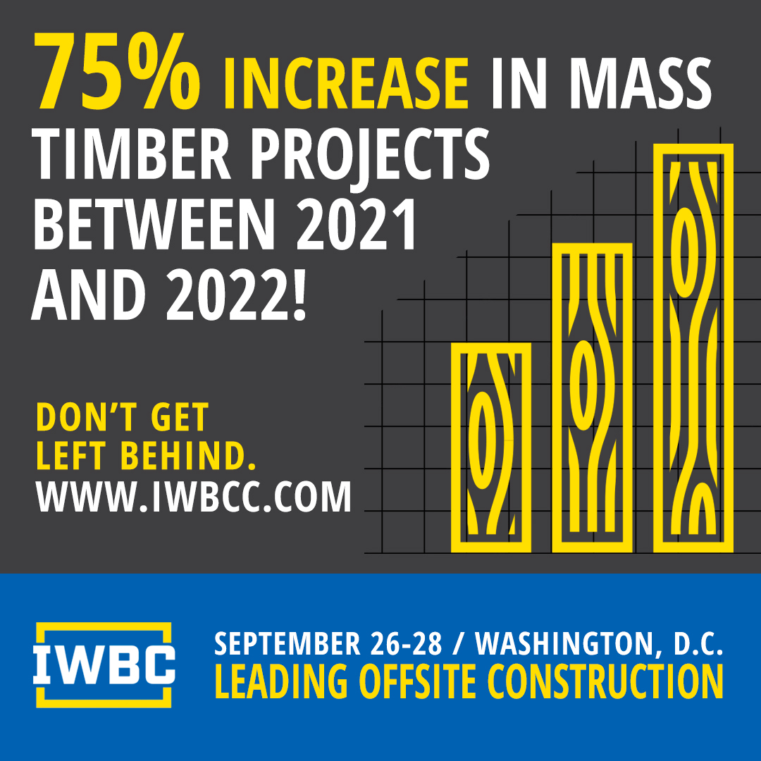 75% increase in Mass Timber Projects Between 2021 & 2022!
Join our panel for 'Using Wood to Achieve Embodied Carbon Reductions in the Built Environment.'
Ashley Cagle (WoodWorks) & Troy Harris ( Innovative Wood Products)
lnkd.in/ebRJkiHE
#IWBC2023 #greenbuild 
@WoodWorksUS