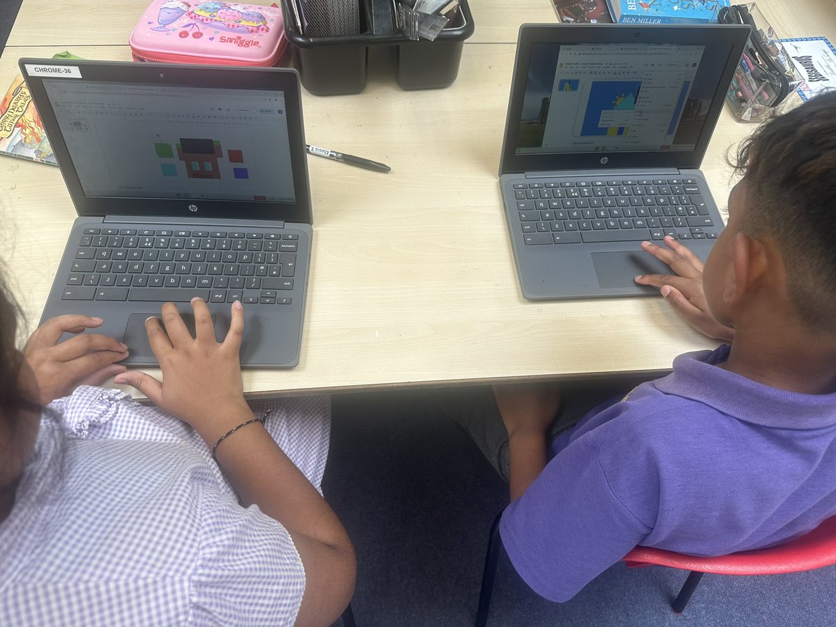 CunninghamSch's tweet photo. Year 3 have had great fun this half term learning how to use Google Slides to present information. Today, they were using the shape function to create layered pictures #CHFcomputing #CHFyear3 https://t.co/ESU8kzqDk0