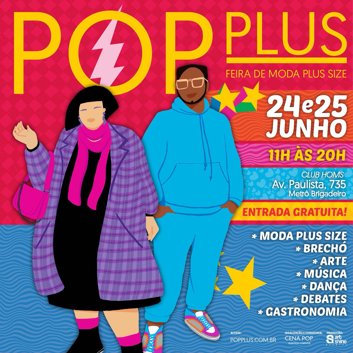 🚨 URGENTE 🚨 A maior feira de moda Plus Size do MUNDO acontece esse FDS 24/25 de Junho no Club Homs da Av. Paulista, sim estou falando do Pop Plus (@popplusBR) Se vc n conhece tá perdendo tempo pq além de moda e marcas incríveis ainda tem música, debate e MUITO MAIS! Quem vamos?