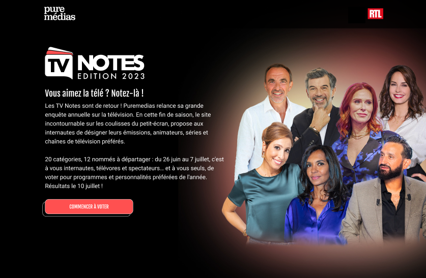 WebediaFR's tweet photo. Les #TVNotes 🏆sont de retour! @puremedias, annonce le lancement, en partenariat avec @RTLFrance , d’une nouvelle édition de sa grande enquête historique qui permet aux téléspectateurs de désigner leurs programmes et incarnant.e.s favori.e.s de la saison ! https://t.co/mxtSINtiBR https://t.co/p39QxJ8M7s