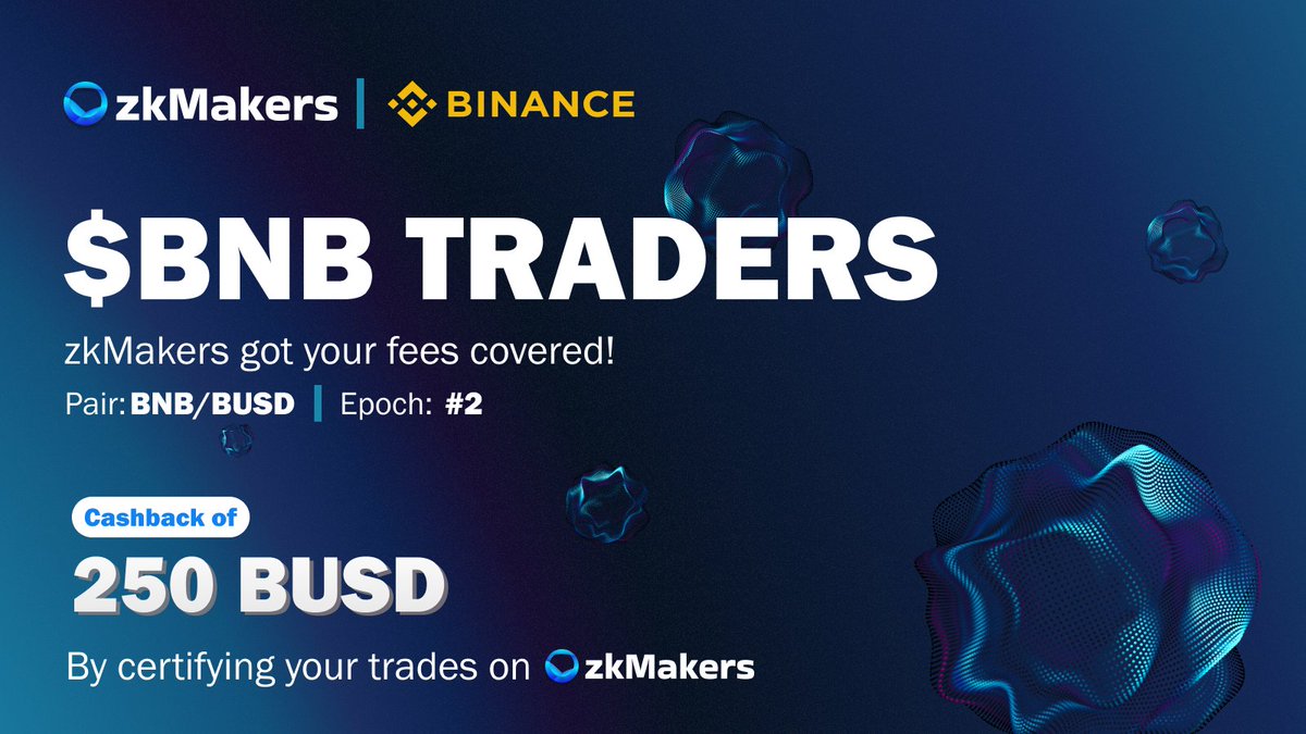 zkMakers's tweet photo. #2Epoch BNB/BUSD Reward Pool! πβ
Trade on @Binance & Earn up to 125 $BUSD! Just 6 days left! β°
https://t.co/TgR9Dz3afR
#Trade2Earn #trading #BNB #Binance https://t.co/LpDbRVOvq5