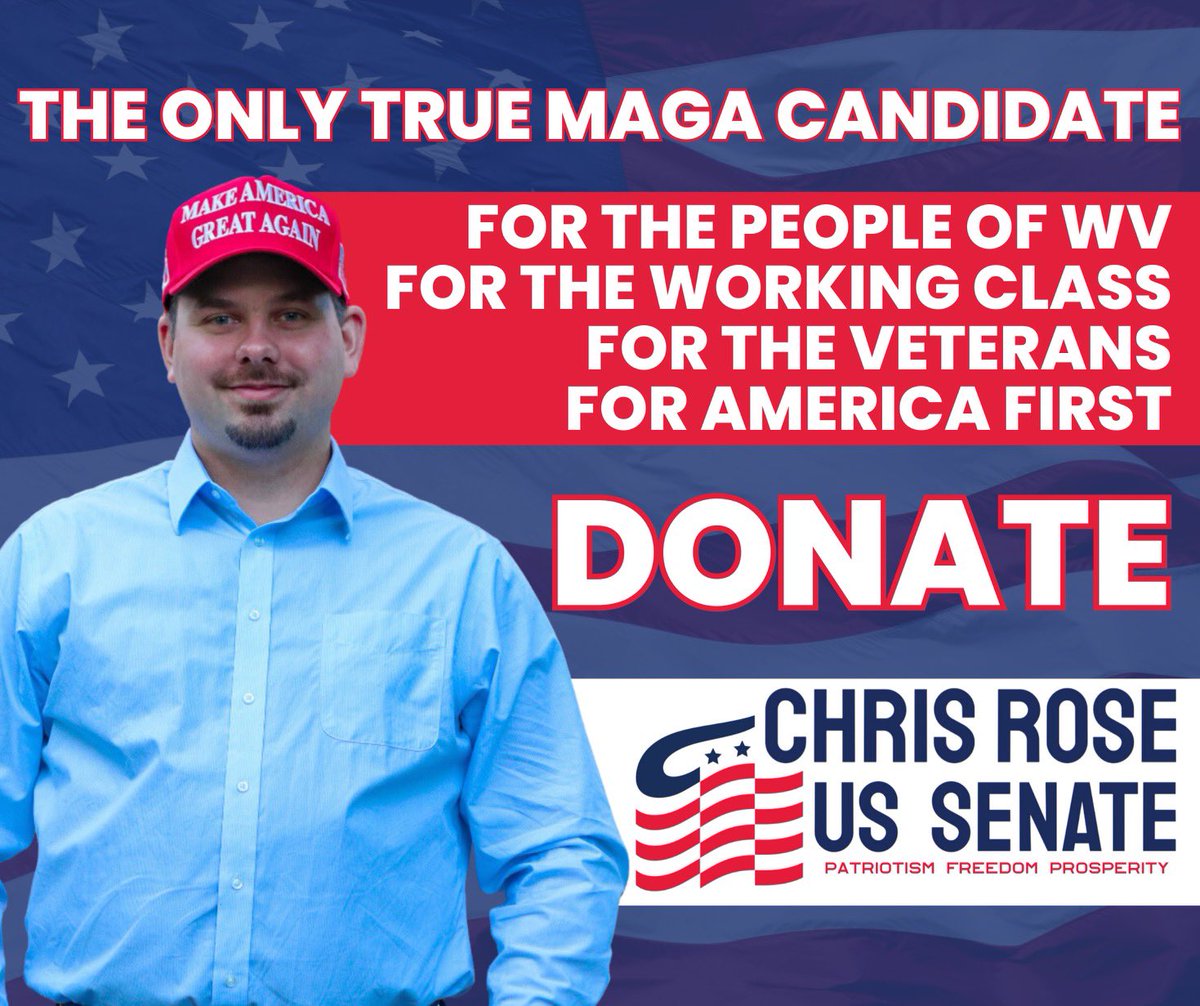 It’s time to flip the Senate RED. The road to a Republican majority runs through WV. The establishment is trying to make sure this seat stays in their hands. Will you join the fight & help elect the only MAGA candidate in WV running for the US Senate?

ChrisRoseWV.com/donate