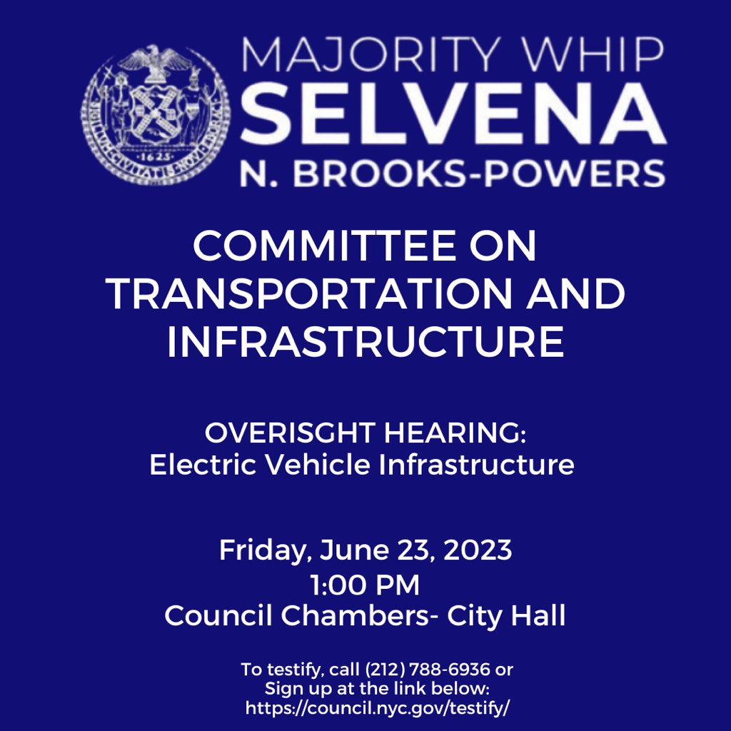 CMBrooksPowers's tweet photo. 🚨HEARING🚨 Tofay the @nyccouncil Committee on #TransportationAndInfrastructure will convene an oversight hearing on #ElectricVehicle Infrastructure https://t.co/KgDNa6WFk9