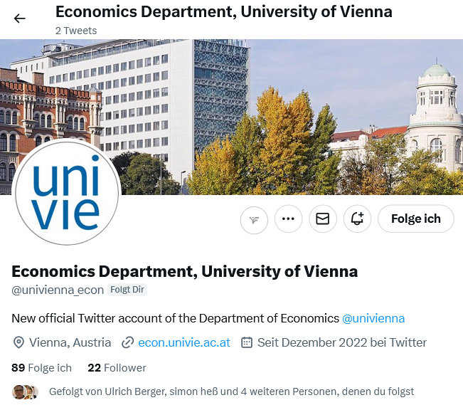 WU Economics Dept. (@wu_econ) on Twitter photo Happy to welcome the colleagues from <a href="/univienna_econ/">Economics Department, University of Vienna</a> on Twitter.
Members of the #EconTwitter bubble, please follow them! (But only if you also follow us😇) Happy to welcome the colleagues from <a href="/univienna_econ/">Economics Department, University of Vienna</a> on Twitter.
Members of the #EconTwitter bubble, please follow them! (But only if you also follow us😇)